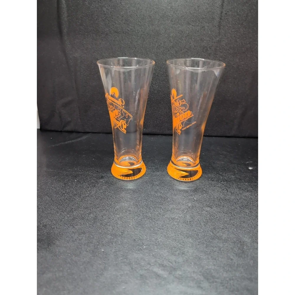 Paramount's Kings Dominion Pilsner Glass Set,‎ Vintage Orange Logo Beer Glasses